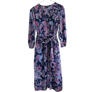 Talbots Voile Fit & Flare Midi Shirt Dress Purple Paisley